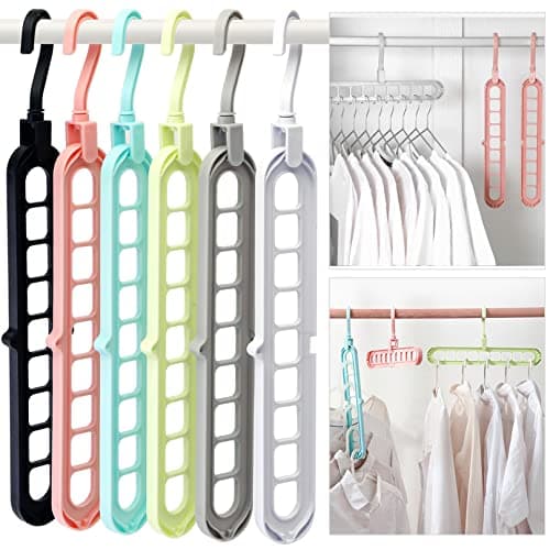Closet Organizers and Storage,College Dorm Room Essentials,Pack of 6 Multifunctional Organizer Magic Space Saving Hangers with 9 Holes Storage Organization for Wardrobe Closet - Image 1