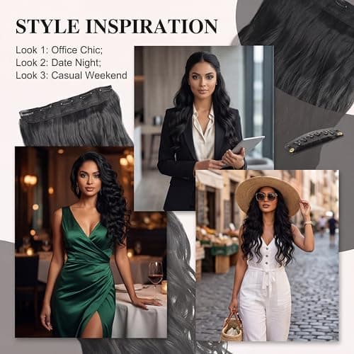 5 Clip in Hair Extensions Synthetic Thick Curly Wavy Hairpieces for Women 18 Inch Natural Looking 3/4 Full Head Clip on Hair Extensions Natural Black - Thumbnail 4