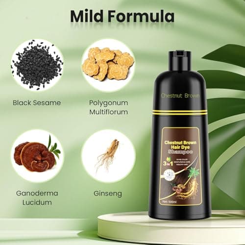 JUANCHI Chestnut Brown Hair Dye Shampoo 3 in1, Chestnut Brown Shampoo Hair Dye for Gray Coverage, Natural Hair Color for Women Men, Herbal Formula, Ammonia-free, Lasts 30 Days, 500ml (16.90 oz) - Thumbnail 4