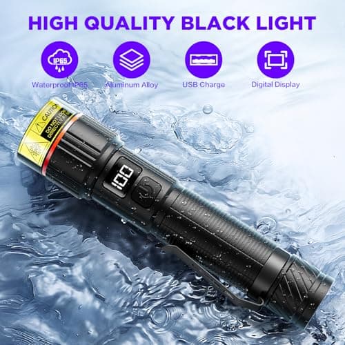 WdtPro UV Flashlight 395nm Super Bright, Rechargeable Black Light with LCD Display, IP65 Zoomable UV Light with Clip, Powerful Portable Blacklight for Pet Urine Stains, Scorpions, Resin Curing - Thumbnail 5