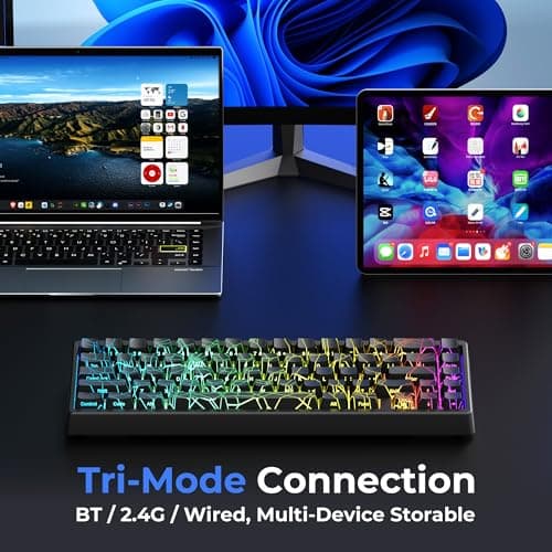 HITIME x XVX M67 60% Percent Keyboard Wireless, QMK/VIA Black Spider Web Gaming Keyboard, Tri-Mode Thocky Creamy Mechanical Key Board, Hot Swappable Gasket Mount RGB IMD Tech for Win/Mac - Thumbnail 3