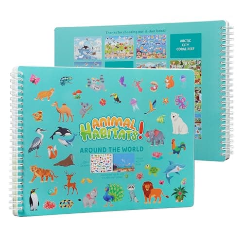 Animals Habitat Sticker Book,600+ Animals Sticker for Children, Travel Activity Coloring and Sticker Book,14 Coloring Pages,12 Scenes,4-8 Age Birthday Gifts for Toddler