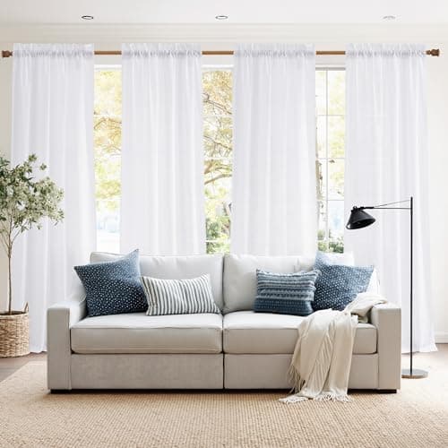 NICETOWN White Privacy Sheer Curtains 84 inches Long, Non-See-Through Curtains 2 Panels for Kitchen, Bathroom, Light Filtering Elegant Opaque Window Drapes Rod Pocket Top, W42 x L84 in per Panel - Image 1