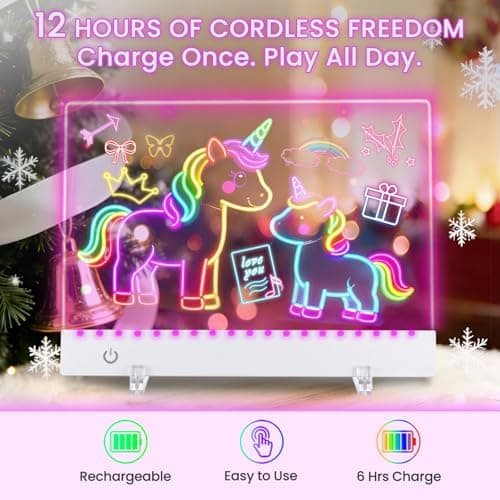 Rechargeable LED Drawing Board for Kids - 13.7"x10" Light Up Dry Erase Note Board with Stand & 7 Neon Markers - Acrylic Glow Doodle Tracing Pad - Art Gifts for Boys Girls Ages 6-12 - Thumbnail 2