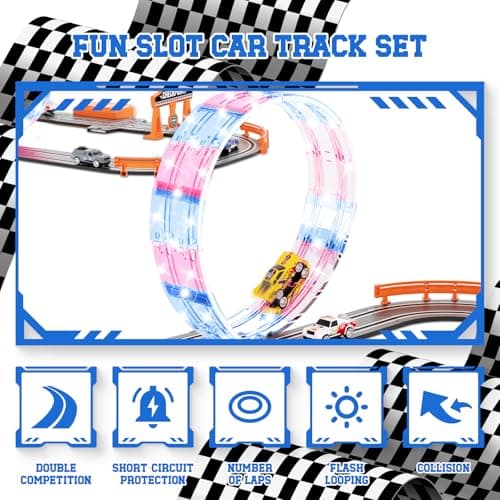 9.86ft 2-in-1 Slot Car Track Sets Toy - with 4 Cars, Battery or Electric Car Track Set with Dual Racing Game, Flash Circular Track, Lap Counter,Birthday Xmas Gifts Toys for Boys(S2-Raven) - Thumbnail 4