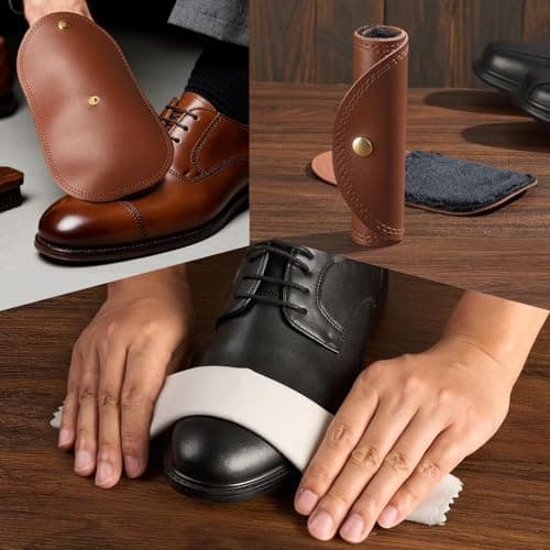 HEEZ 13 PCS Shoe Polish Kit, Shoe Shine Kit, Leather Boot Care Set with Black/Neutral Shoe Polish, Horsehair Brushes, Gifts for Men - Thumbnail 4