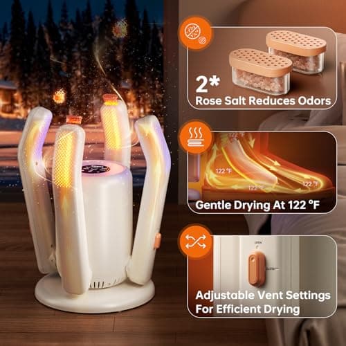 Boot Dryer,Shoe Dryer for Work Boots, 2 * 24“ Retractable Hose with 6 Timers, 4 Tubes Rose Salt Remove Odor, Low-noise Boot Warmer, Suitable for Ski Boots,Shoes,Gloves,Ivory,SH03 - Thumbnail 3