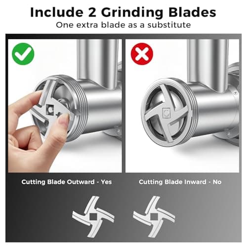 Kourice White Electric Meat Grinder – 4 Lbs/Min High-Speed Meat Mincer & Sausage Stuffer for Home Kitchen, Auto-Reverse, 2 Blades, 3 Grinding Plates & Kubbe Kit - Thumbnail 5