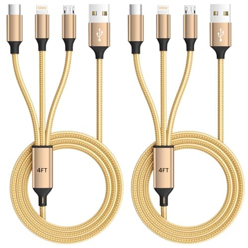 USB Multi Charging Cable for All Devices, Nylon 3 in 1 Multiple Charger Cable Charger with Multiple Connectors, USB A to USB C/Micro/Lightning USB Cable for iPhone 17-8 Pro Max/Android/iPad, 2Pack 4FT - Image 1