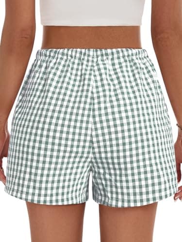 GKBK Boxer Shorts for Women Gingham Pajama 2026 Summer Spring Casual Lounge Sleep Plaid Checkered Shorts Y2K Beach Bottoms Green White Plaid M - Thumbnail 3