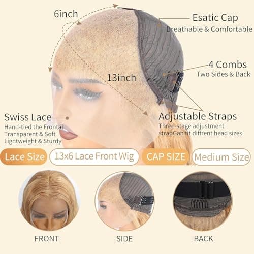 ROOMOOD 27# Ash Blonde Human Hair Lace Frontal Wig Body Wave 180% Density 13x6 Lace Front Wig Pre Plucked Natural Hairline for Women（24inch） - Thumbnail 5