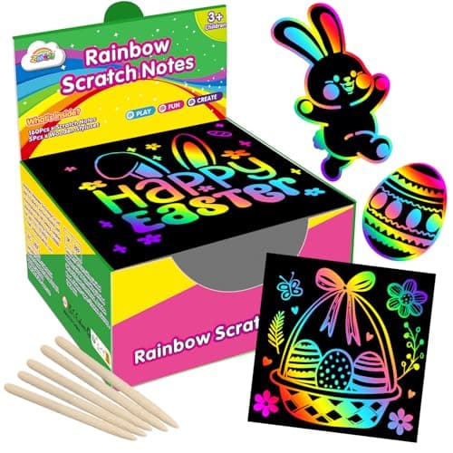 ZMLM Easter Basket Stuffers for Kids，165 Rainbow Scratch Paper Art Notes, Easter Crafts for Kids Ages 4-8, Easter Gifts Girls Boys Toys Classroom Prizes for Students School Activity - Image 1