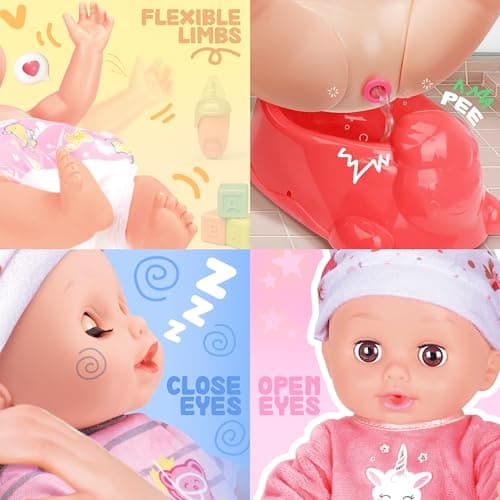SMILESSKIDDO Baby Doll with Backpack Carrier, 14'' Realistic Dolls with Accessories, Includes Feeding Playset, Baby Care Set, Toddler Pretend Play Babydoll Toys for 1 2 3+ Year Old Kids Girls - Thumbnail 3