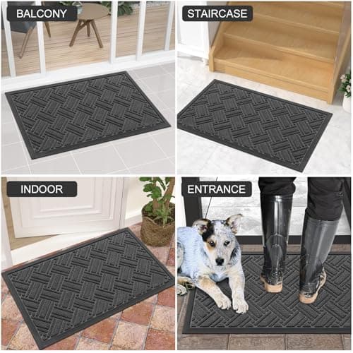OLANLY Indoor Outdoor Mat, Sturdy Natural Rubber Floor Mat, Non Slip Low Profile Waterproof Doormat, and Stain Front Door Mats, Easy Clean Patio Entrance Mat, 36''x24'', Light Grey - Thumbnail 6