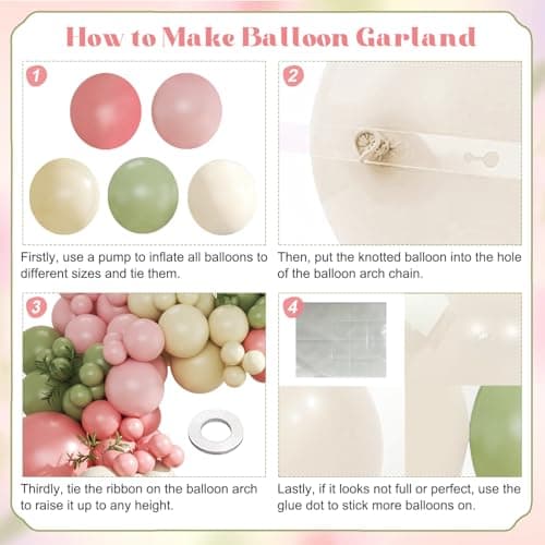 Sage Green Pink Yellow Pastel Balloon Arch Kit, 124Pcs Dusty Blush Macaron Yellow Sand White Pink and Green Balloons for Wildflower Baby Shower Wedding Bridal Birthday Gender Reveal Party Decorations - Thumbnail 4