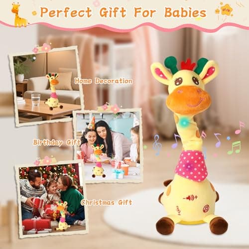 LLUKEME Dancing Giraffe Toy Stuffed Animal Toddlers Gifts for Easter Baby Toys Singing Song Toddlers Toy Repeats What You Say Glowing Musical Toy for Baby Birthday Gift Groovy Giraffe Toy - Thumbnail 3