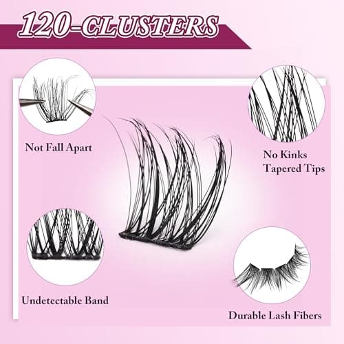 Jomay Lash Clusters Kit - Wispy Lashes for Natural Volume Eyelash Cluster Extensions, DIY Individual Waterproof with Soft Thin Band & Seal Glue (Includes Tweezers & Remover) D Curl 10-18mm 120pcs (X4) - Thumbnail 5