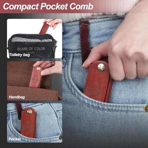 Woduelka 2 In 1 Folding Pocket Comb - Wooden Beard & Hair Styling Tool for Men, Fine Tooth & Wide Tooth Small Comb for Grooming Hair, Beards and Mustache, 180° Rotatable for Outdoor Travel & Home Use - Thumbnail 4