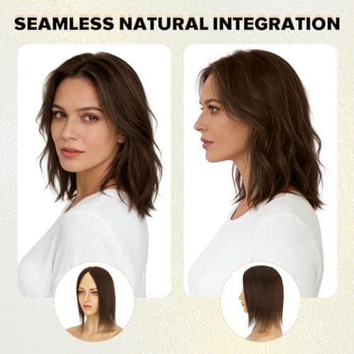 TESS Hair Toppers for Women Hair Pieces for Women with Thinning Hair Clip in Handmade Lace Base 3 Clips, 3.2 × 4.5 Inch, 10 Inch, Natural Black - Thumbnail 5