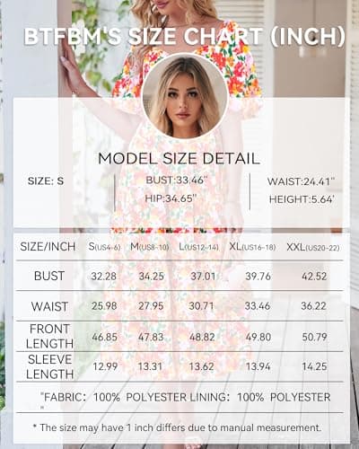 BTFBM Women's Clothing Spring Summer Dresses 2026 Beach Vacation Short Sleeve Smocked Back Boho Casual Floral Maxi Dress(Floral White Red, Medium) - Thumbnail 5