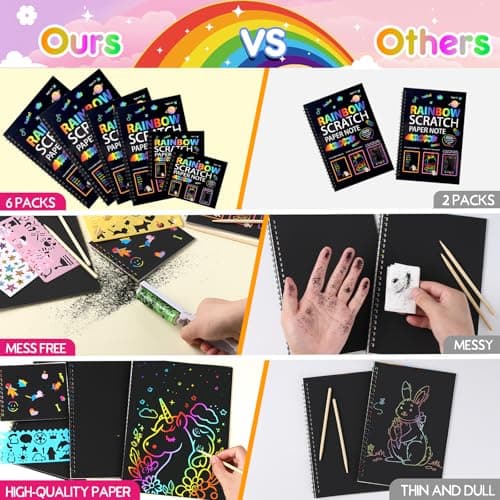 JMMICO 6 Packs Rainbow Scratch Notebook, Easter Basket Stuffers, Scratch Art for Kids with Reusable Cleaner Tool, Arts and Crafts for Kids 4-8-12, Easter Gifts for 4 5 6 7 8 9 Year Old Girl Boy - Thumbnail 6