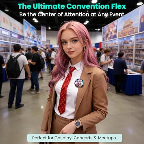 Electronic Anime Display Pin | 1.85” Touchscreen Digital Badge with App & Bluetooth Image Upload, Wearable Electronic Pin for Daily Outfits, Concert Support & Anime Conventions (rose gold) - Thumbnail 3