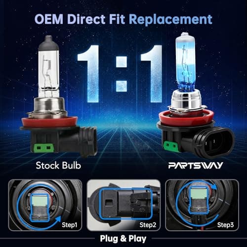 H11 Halogen Headlight Bulb, Vacuum Precision Optical Blue Film Technology, 12V 55W, 4000K Warm White, Road Legal, Direct OEM Replacement, Up to 300% Brighter, Low Beam, No Glare, Plug and Play, 2 Pack - Thumbnail 6