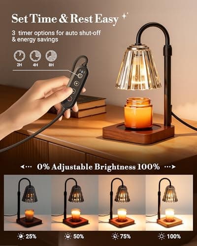 Marycele Black Candle Warmer Lamp with Timer & Dimmer Adjustable Height for Candle Jars, Mothers Day Gifts for Mom Birthday Gifts for Women Sister, Wax Candle Lamp Warmer Home Decor with 2 Bulbs - Thumbnail 3