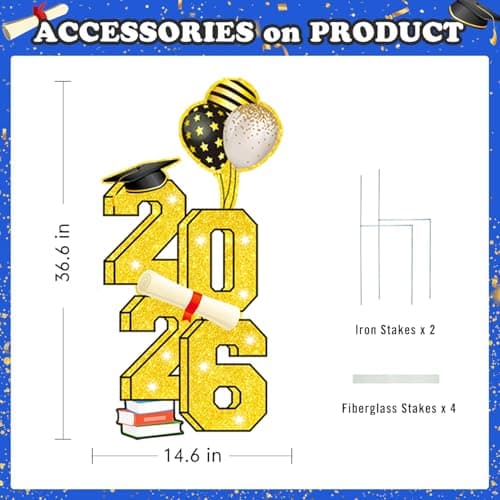 3.5FT Large Class 2026 Graduation Yard Sign Yard Decorations Congrats Graduation Lawn Signs 2026 Grad Yard Signs with Stakes for Outdoor Indoor Congrats Graduation Party Decoration Supplies - Thumbnail 2