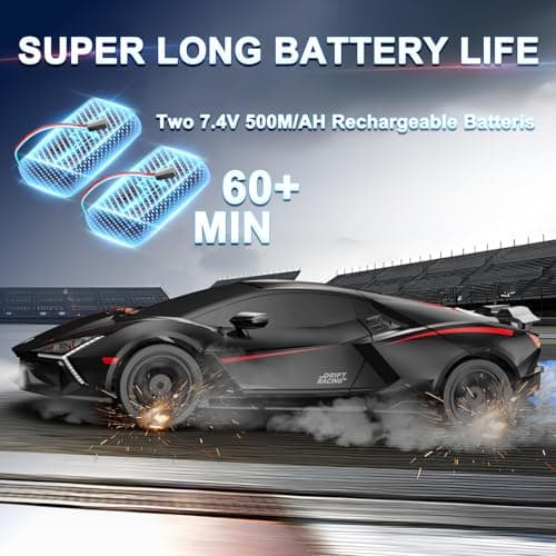 Remote Control Car RC Drift Car 1:16 Scale 4WD 18KM/H High Speed Model Vehicle 2.4GHz with LED Lights Spray Rubber Tire Racing Sport Toy for Adults Boys Girls Kids Gift 2Pcs Rechargeable Batteries - Thumbnail 4