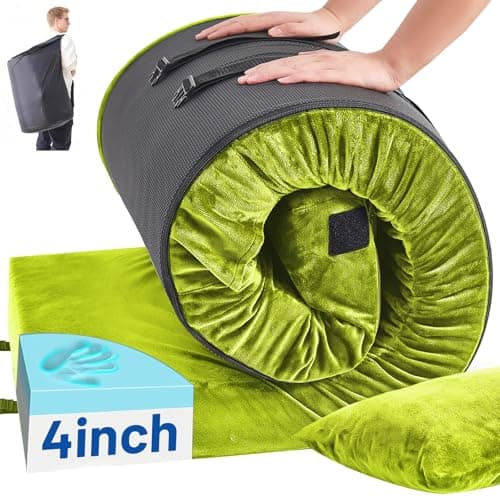Easthome Memory Foam Camping Mattress Pad with Pillow - Waterproof 4 Inch Thick Sleeping Pad for Camping Floor, Roll Up Single Mattress Bed for Adults Guest Car Truck Tent, Travel Bag, Avocado Green - Image 1