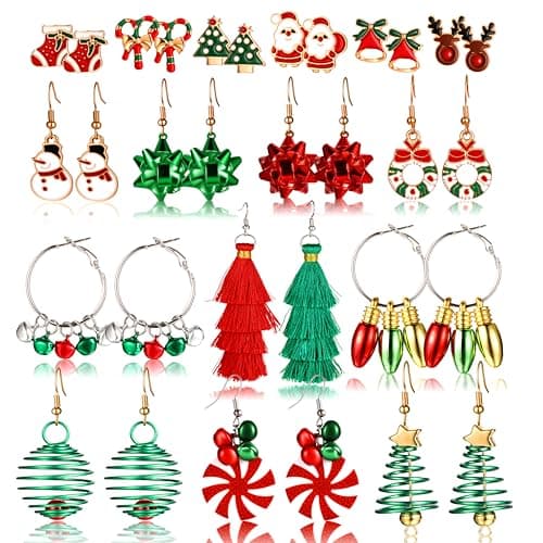 16 Pairs Drop & Dangle Earrings for Women, Gold Hoop Christmas Earrings Set, Hypoallergenic Small Big Hoops Earrings for Christmas - Image 1