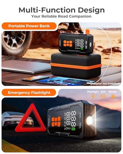 GUREVO 2000A Jump Starter with Air Compressor, Car Battery Jumper Starter Portable with 160PSI Auto-Shutoff Tire Inflator, Car Battery Charger Jump Box for 8.0L Gas/6.0L Diesel Engines - Thumbnail 6
