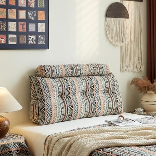 ZERALIVEN Boho Headboard Pillow for Full, Large Triangular Wedge Pillow for Headboard Gap, Daybed for Sitting Up in Bed, Couch or Sofa with Removable Washable Cover and Side Pockets, Amber Elegance - Image 1
