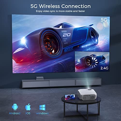 Projector with 5G WiFi and Bluetooth Native 1080P 4K Support, Outdoor Movie Projector, Portable Home Theater Projector for iOS/Android/TV Stick/Laptop/HDMI/USB - Thumbnail 2