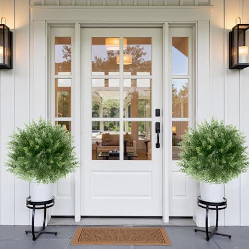 Topotdor 23.6" Cypress Topiary Trees Artificial Outdoor Faux Plants, 2 Pack Boxwood Ball Tree UV Resistant Fake Shrubs Bushes with Spike for Indoor Outside Front Porch Home Garden Decor - Thumbnail 2