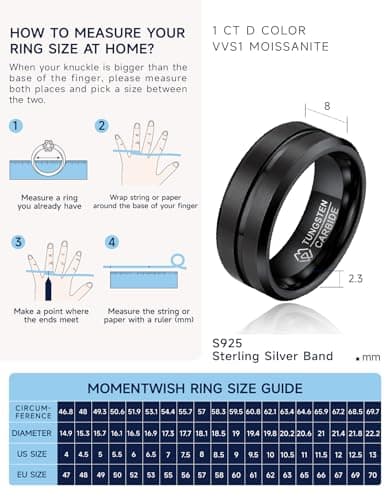 MomentWish 8mm Black Tungsten Rings, Valentine's Day Gift Birthday Gifts, Promise Ring for Him, Black Tungsten Eternity Band-Size8 - Thumbnail 6