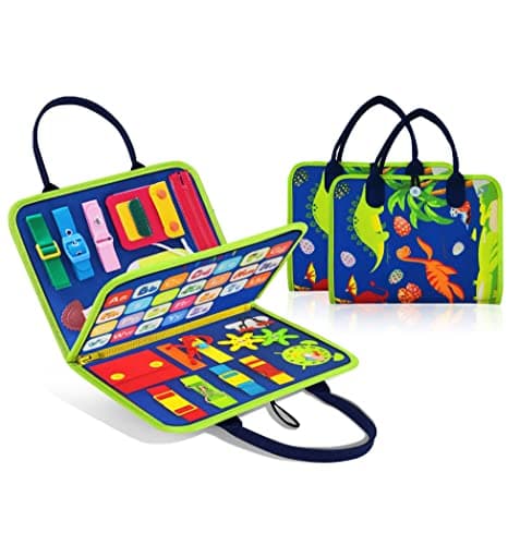 LearnToy Dinosaur Montessori Learning Toy for Toddlers Ages 3-5 Years, Busy Sensory Board with Educational Activities, Travel-Friendly Developmental Skills Toy - Image 1