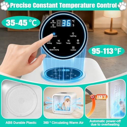 Automatic Pet Hair Dryer Box,Powerful Motor Fans Blower for Cats and Small Dogs,360° Drying,Temperature Control,Self-Dryer Boxes with 3 Adjustable Speed Settings&Quick Drying Modes, Cat Toys,Towel W - Thumbnail 3