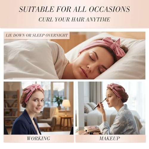 Obeoby Heatless Curls Overnight Set, No Heat Hair Curlers To Sleep In, Hair Rollers with Scrunchies and Clips for Women Long & Short Hair, pink - Thumbnail 5