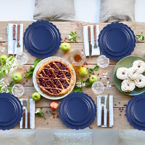 Xiangqu 175 Pcs Navy Blue Plates and Napkins, 25 Guest Navy Blue Party Supplies Inlcudes Scalloped Plates Napkins Cups Plastic Cutlery for Birthday, Wedding, Picnic - Thumbnail 6