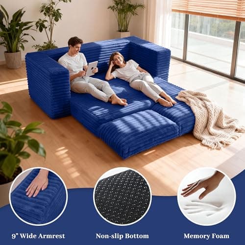 HABUTWAY Convertible Folding Sofa Bed Couch,3 in 1 Pull Out Couch Bed,Loveseat Sleeper Sofa Bed,Boneless Couches with Pillows for Living Room Bedroom, Blue - Thumbnail 3