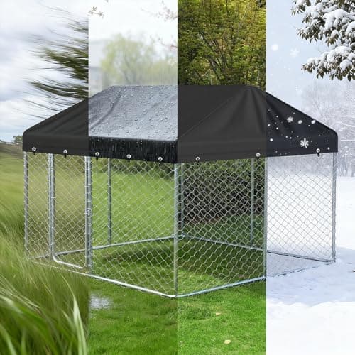 Colewin Outdoor Dog Kennel Cover,Waterproof 8'x4' Kennel Cover Sun Shade,420D Oxford Fabric Top Dog Kennels Covers Large Replaceable(Black,Frame NOT Included) - Thumbnail 6