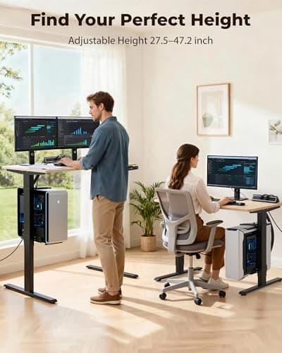 TOPSKY Dual Motor Electric Standing Desk Frame, Height Adjustable Sit Stand Base for Home Office, Fits Table Tops up to 70.8 x 31.5 Inch, 225 lb Capacity (Black, with CPU Stand) - Thumbnail 5