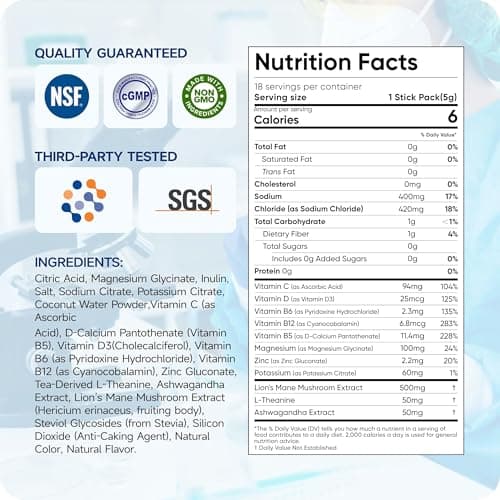 Hydravive Hydration Electrolyte Powder 18 Packs – Sugar Free Liquid Daily IV Drink Mix | 1,000mg Total of 5 Electrolytes, 5 Vitamins | Ashwagandha, L-Theanine | Non-GMO (Berry) (18, Strawberry) - Thumbnail 4