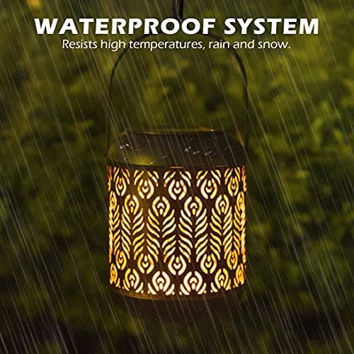 LeiDrail Solar Lantern Outdoor Hanging Lanterns Garden Metal Decorative Light Warm White LED Waterproof Landscape Lighting for Table Pathway Party Yard - 2 Pack - Thumbnail 3