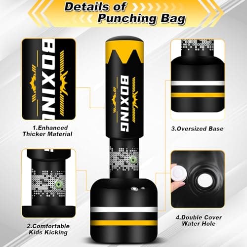 Upgrated Standing Punching Bag for Adults with Automatic Built in Air Pump, 69'' Heavy Bag Boxing Equipment with 12OZ Gloves Kicking Bag for Training MMA Muay Thai Fitness Kickboxing Home Gym - Thumbnail 6