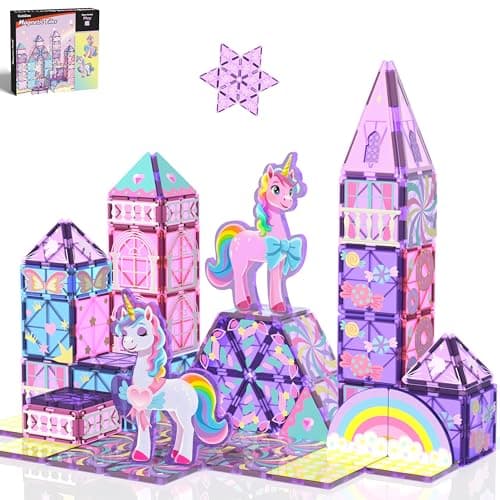 GobiDex Magnetic Building Blocks Unicorn Toys for Girls, Princess Magnetic Tiles Building Toys for Kids Ages 3-5 4-8, STEM Sensory Toddler Game Birthday Gift for Girls Boys Ages 3+ - Image 1