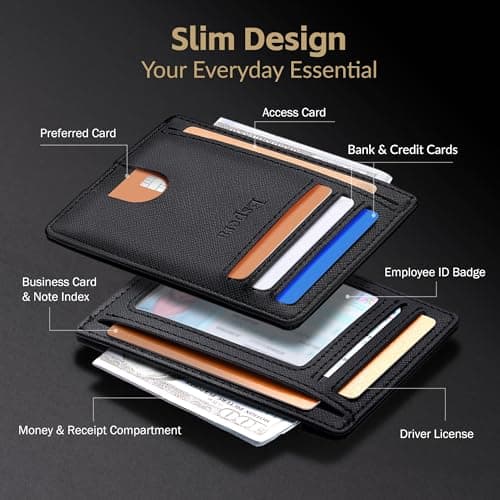 Espera Slim Minimalist Front Pocket Wallet for Men, RFID Blocking Credit Card Holder, Thin Travel ID Card Case, Gifts for Men - Thumbnail 4