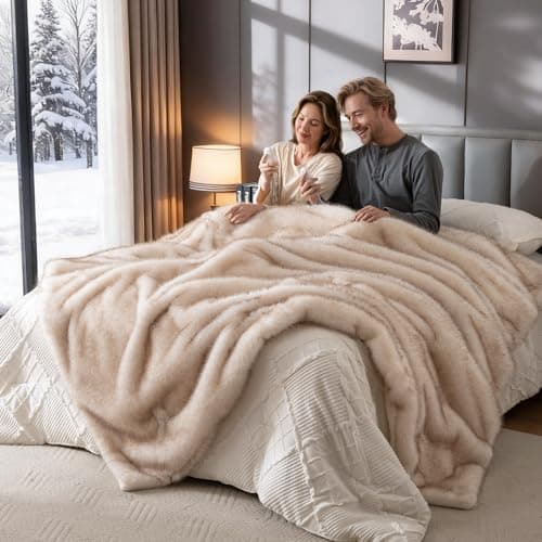 Bearhug Heated Blanket Queen Size 84" x 90", Luxury Faux Fur Electric Blanket with Dual Controllers, Ultra Plush Heating Blanket with 10 Heat Levels, 9H Auto Shut Off, ETL Machine Washable - Image 1